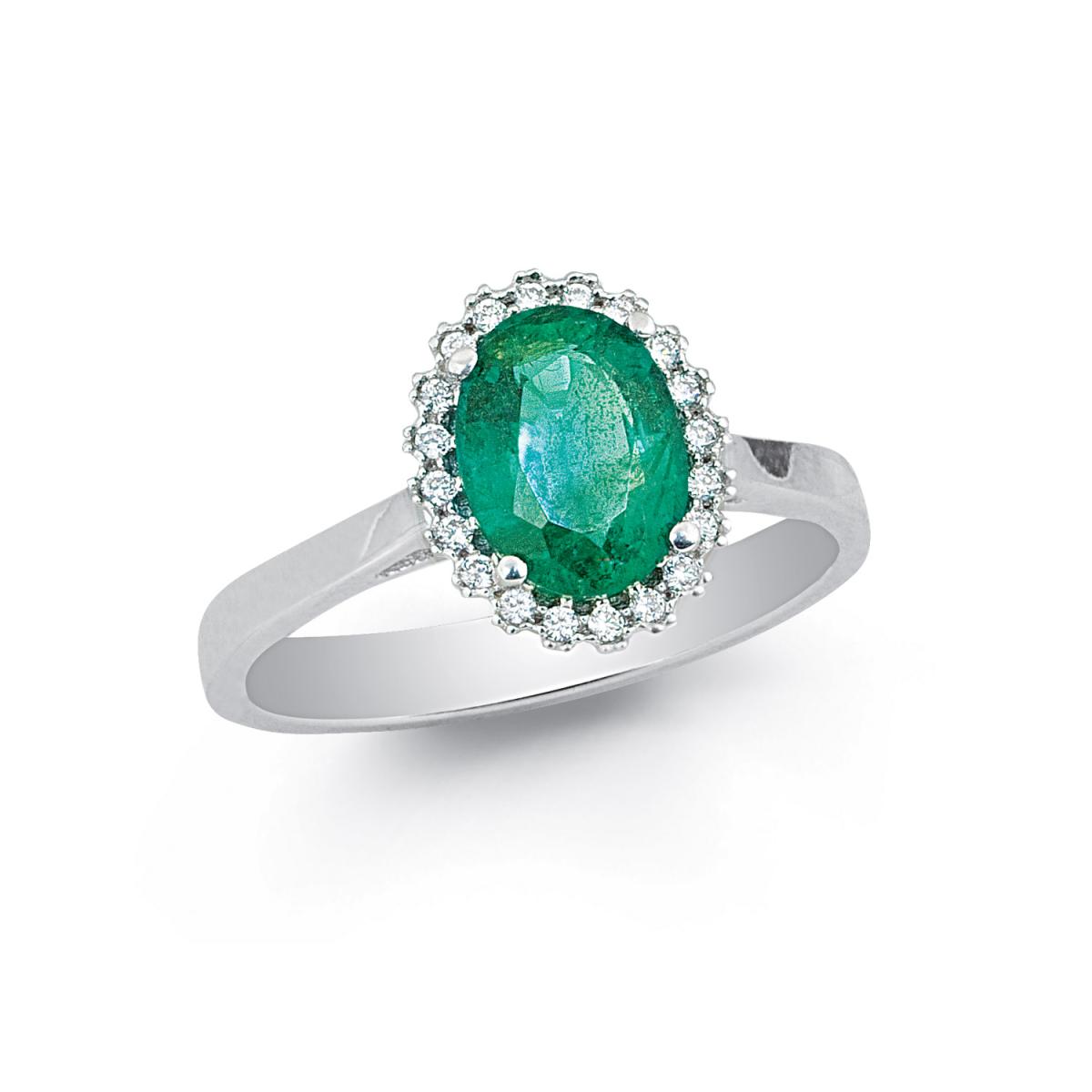 18kt white gold ring with diamonds and central precious stone - AD709