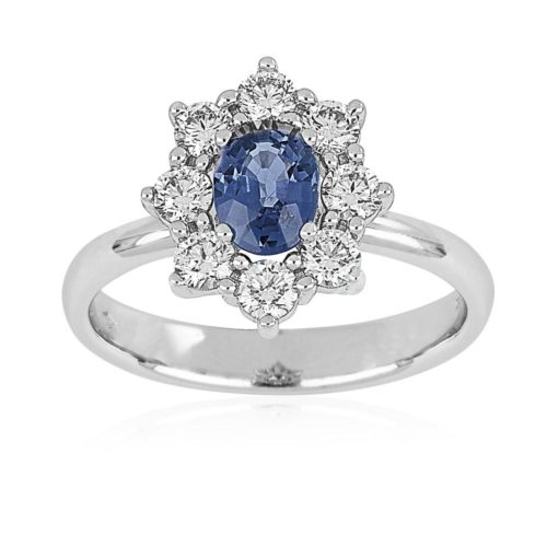 18kt white gold ring with diamonds and central precious stone - AD919