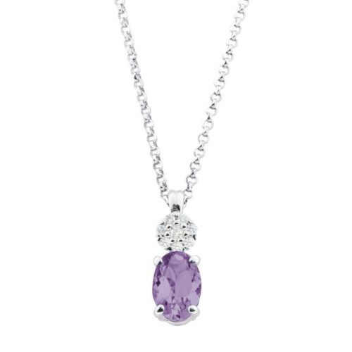 18kt white gold necklace with diamonds and central natural semi-precious stone - CD319/