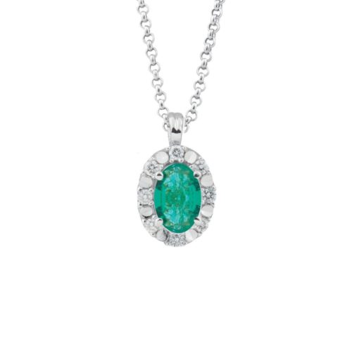 18kt white gold necklace with diamonds and central precious stone - CD339