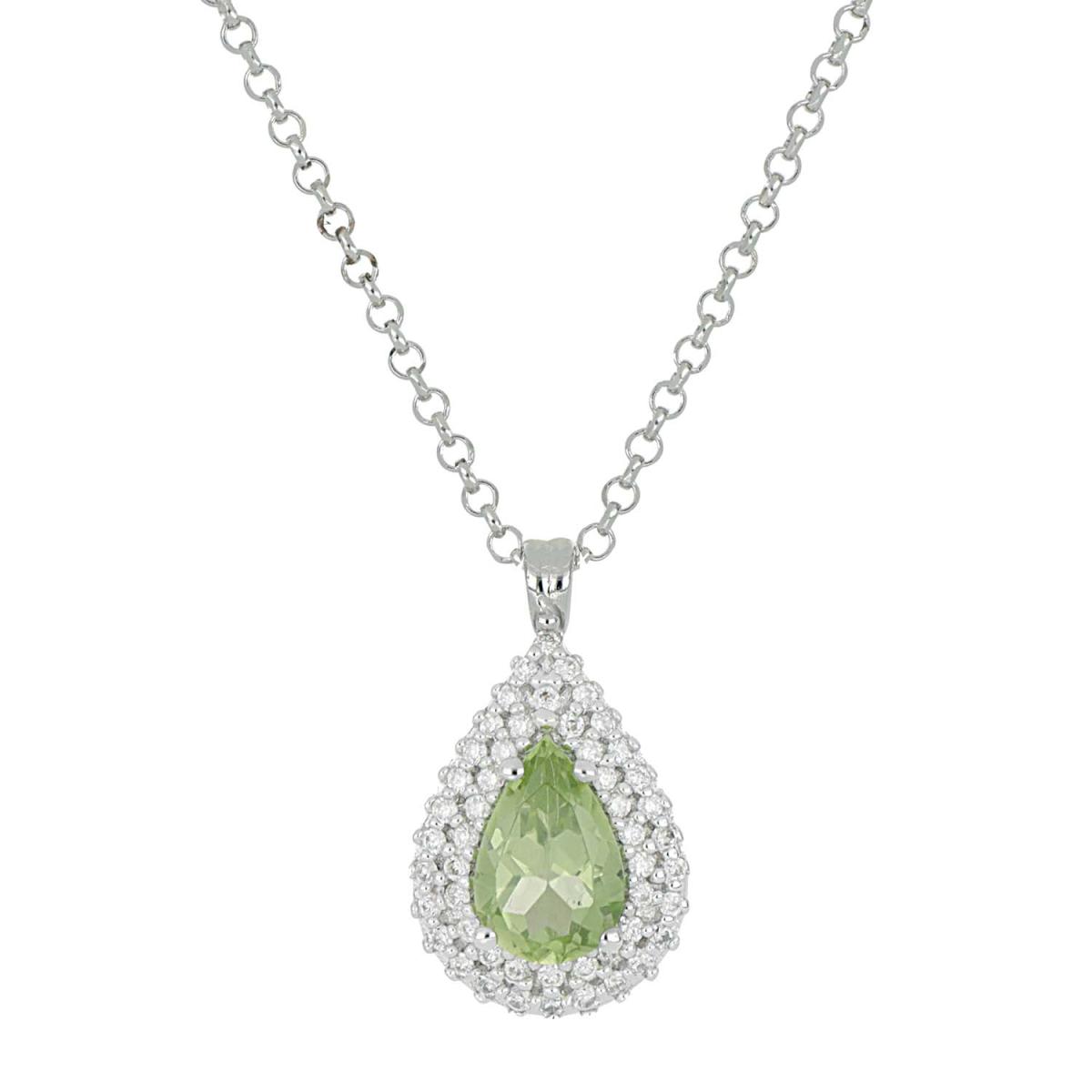 18kt white gold necklace with diamonds and central natural semi-precious stone - CD439/