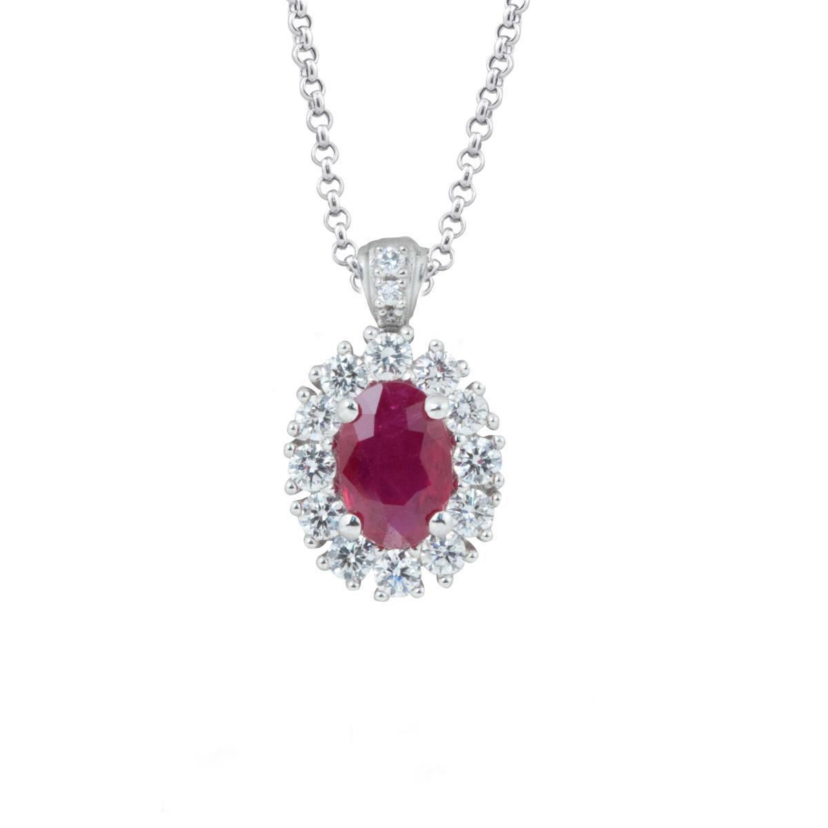 18kt white gold necklace with diamonds and central precious stone - CD490