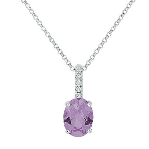 18kt white gold necklace with diamonds and central natural semi-precious stone - CD611/