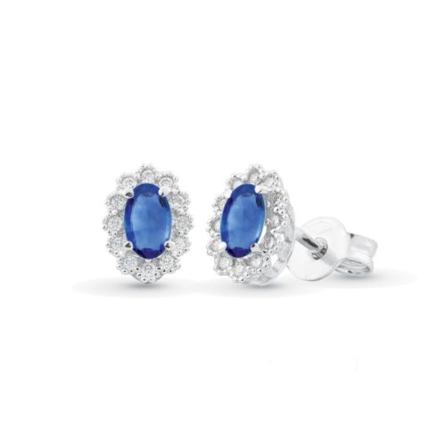 18kt white gold earrings with diamonds and central precious stones - OD200