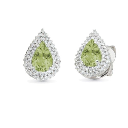 18 kt white gold earrings, with diamonds and central semiprecious stone - OD305/