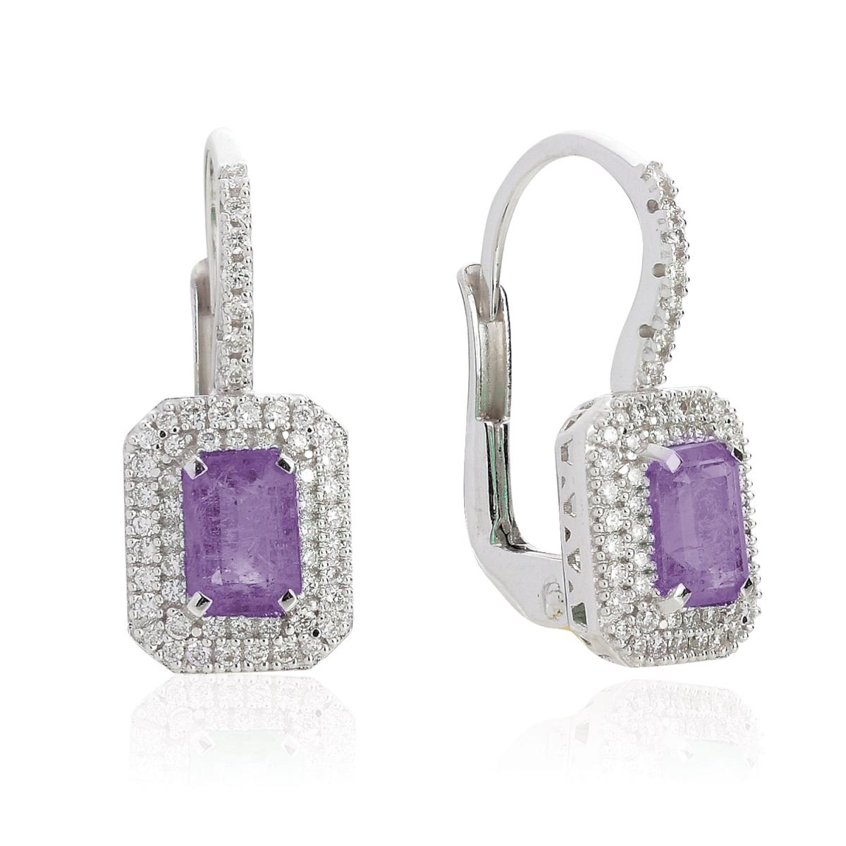 18 kt white gold earrings, with diamonds and central semiprecious stone - OD327/