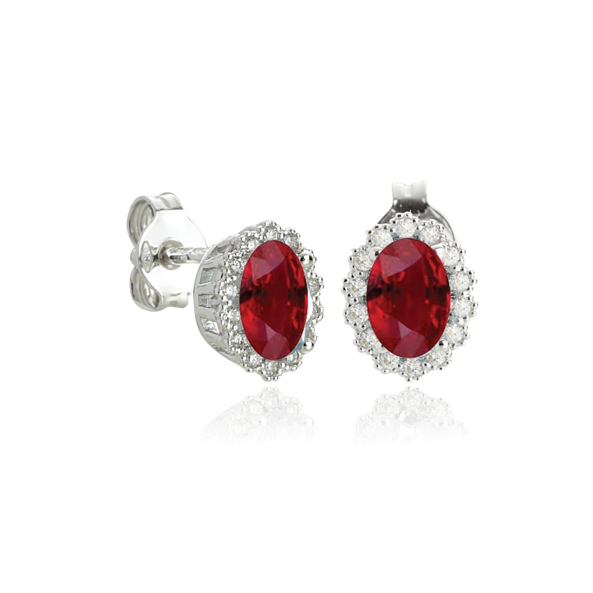 18kt white gold earrings with diamonds and central precious stones - OD438