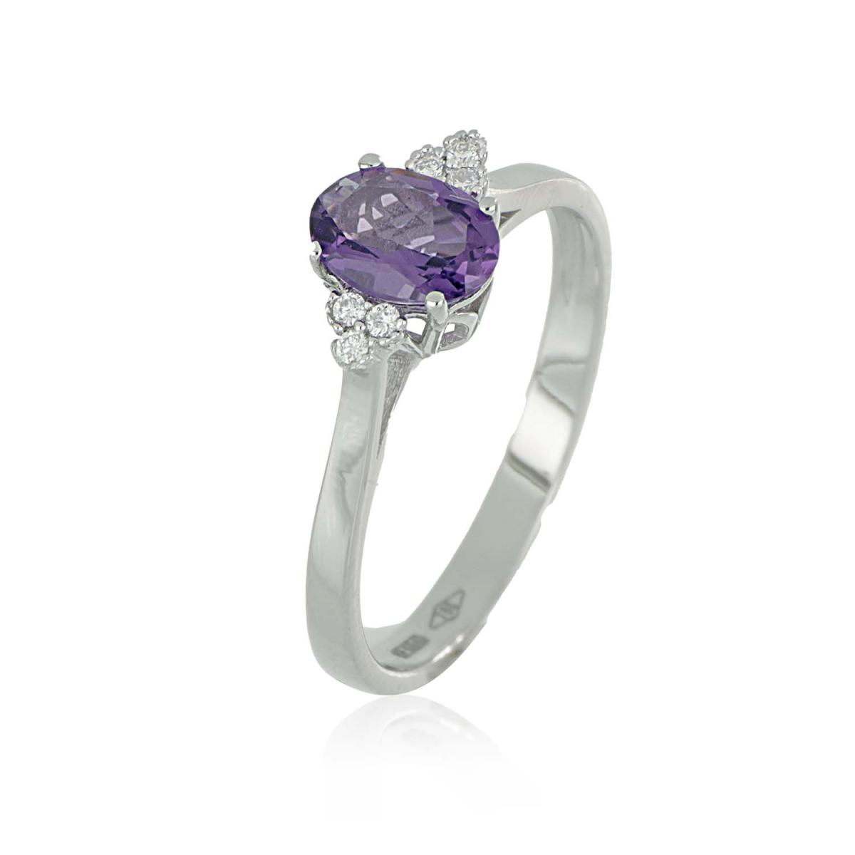 18kt white gold ring with diamonds and central natural semi-precious stone - AD552/