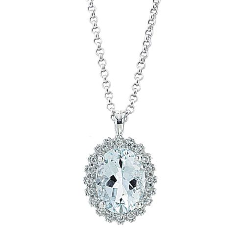 18 kt white gold necklace with aquamarine and diamonds - CD481/AC-LB