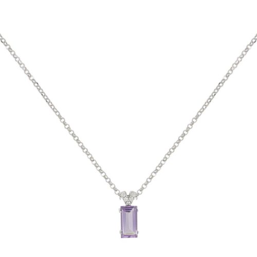 18kt white gold necklace with diamonds and central gemstone - CD660/