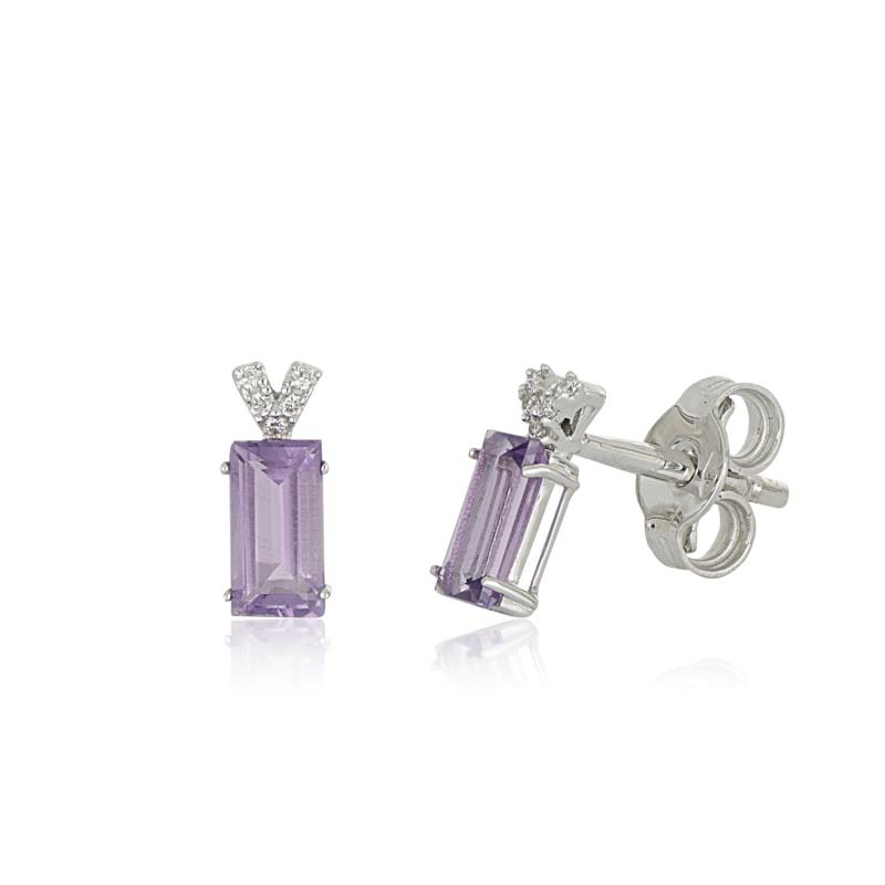 18 kt white gold earrings, with diamonds and central precious stone - OD504/