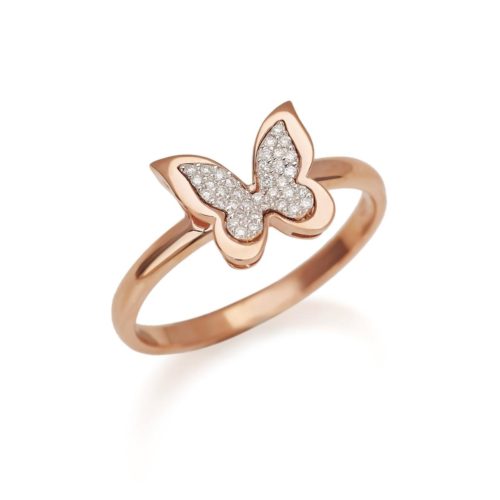Butterfly ring in 18kt gold with pavé diamonds - AD635