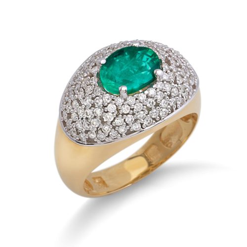 18kt gold ring with pavé diamonds and central precious stone - AD970