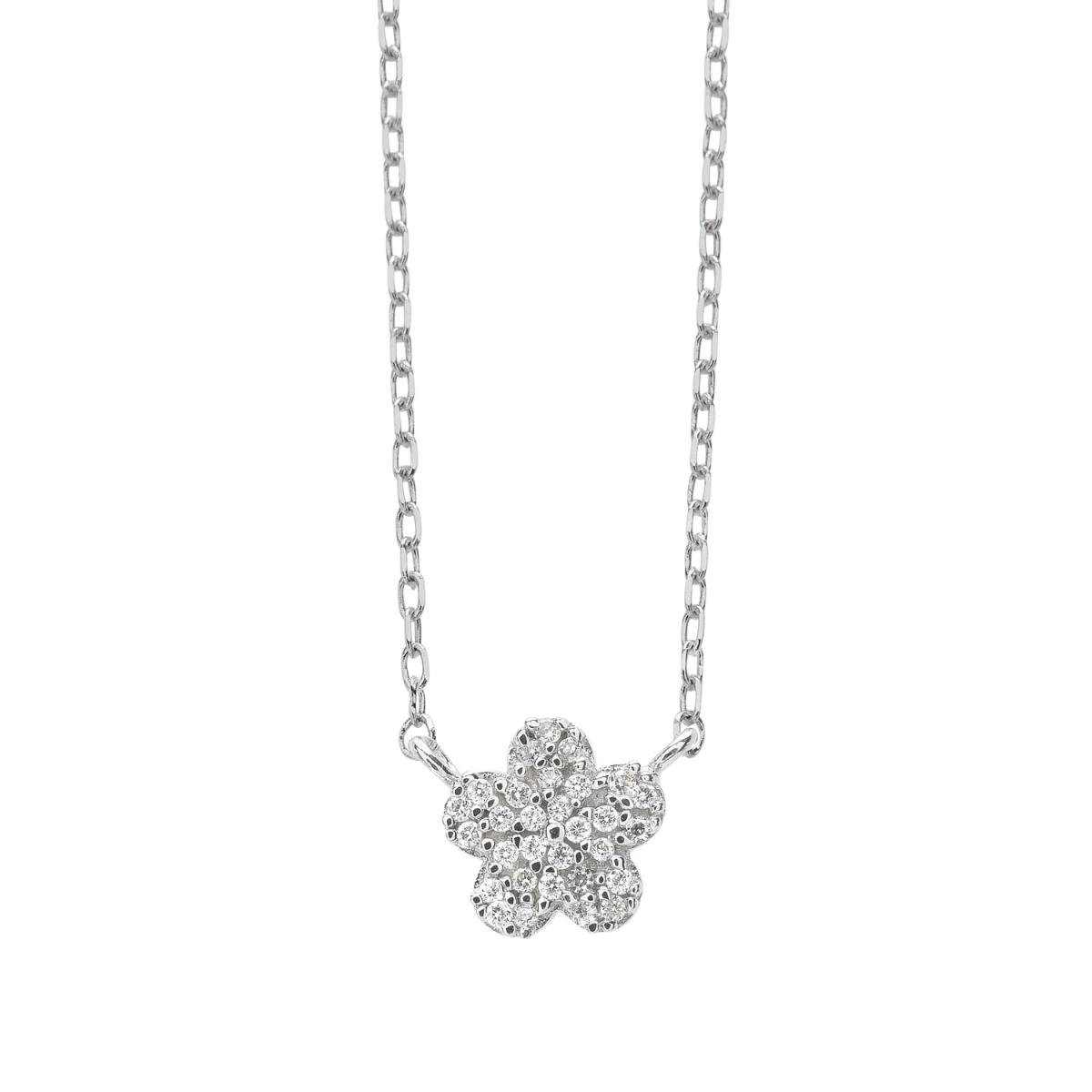 18 kt white gold flower necklace with pavé diamonds - CD478-LB