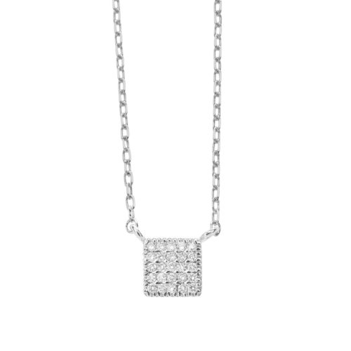 Square 18 kt white gold necklace with pavé diamonds - CD479-LB