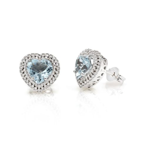 18 kt white gold earrings, with heart-shaped aquamarine and diamonds - OD248/AC-LB