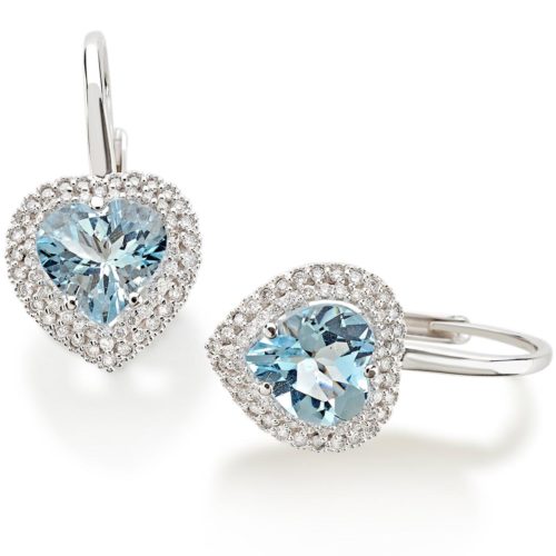 18 kt white gold earrings, leverback with heart aquamarine and diamonds - OD324/AC-LB