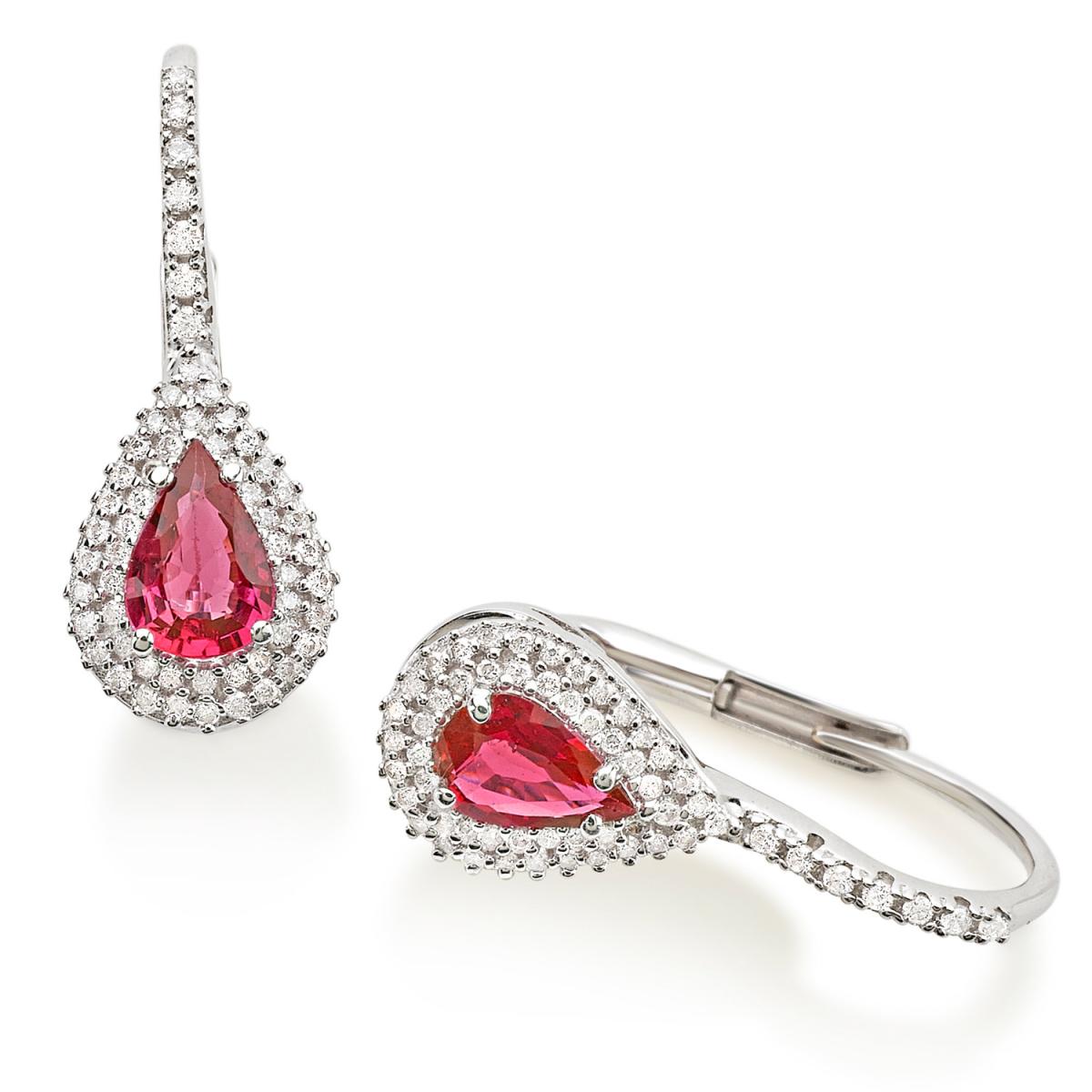 Hook earrings in 18kt white gold with diamonds and central precious stones - OD325