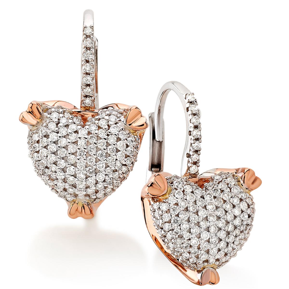 18kt gold heart hook earrings with pavé diamonds - OD332