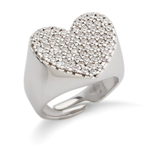 Chevalier heart ring in rhodium-plated 925 silver with cubic zirconia pave - ZAN541-LB