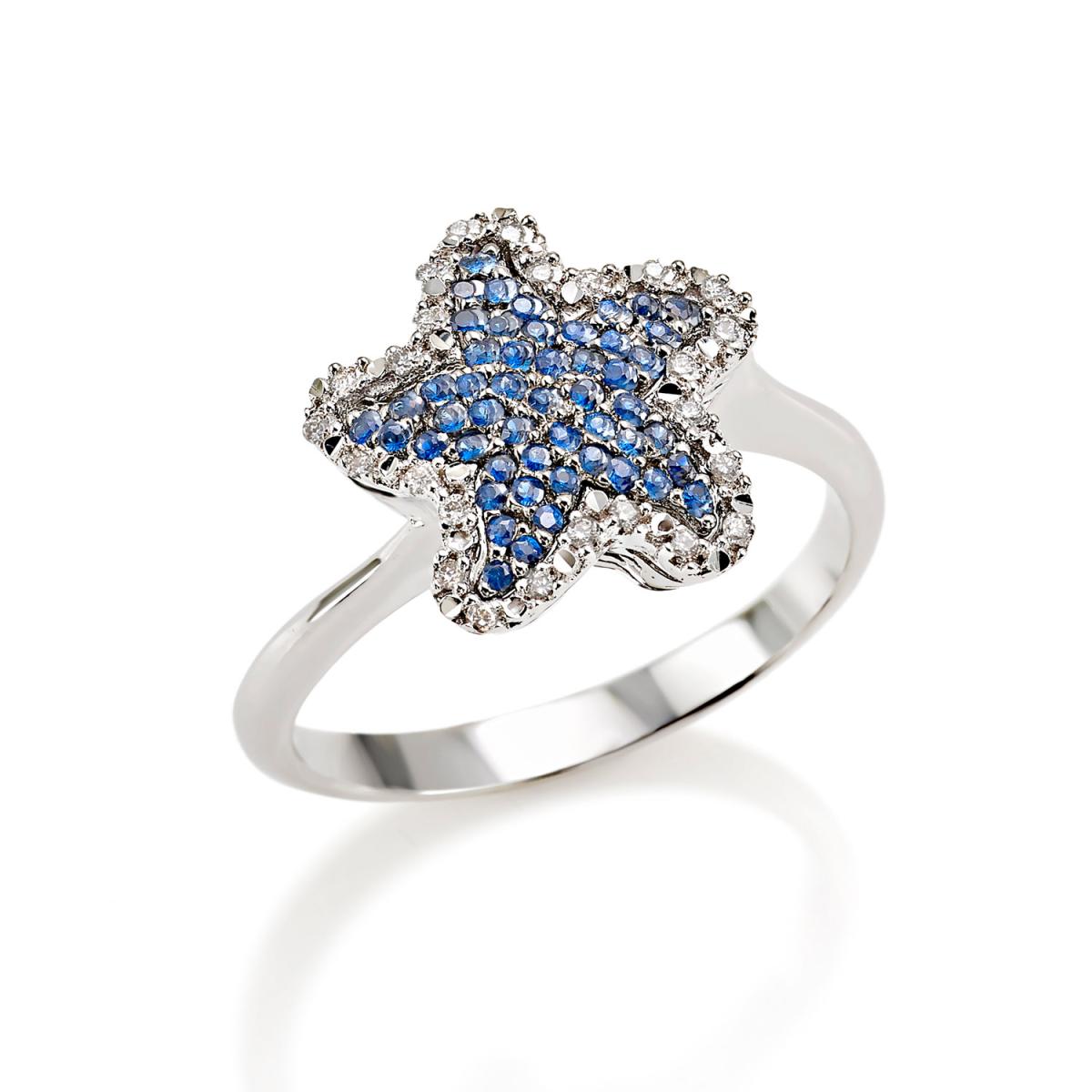 Stella ring in 18kt white gold with pavé diamonds and precious stones - AD607