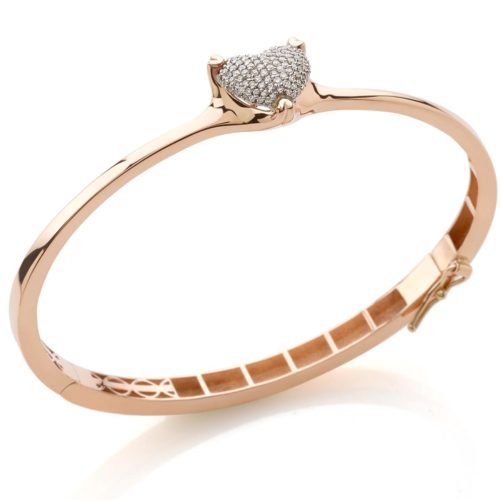 Rigid bracelet in 18kt gold heart with pavé diamonds - BD129