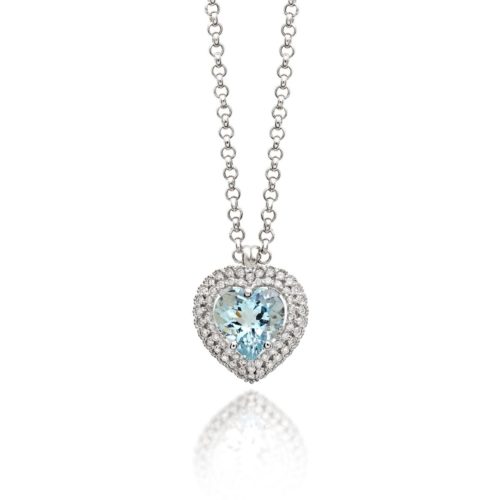 18 kt white gold necklace, with heart-shaped aquamarine and diamonds - CD436/AC-LB