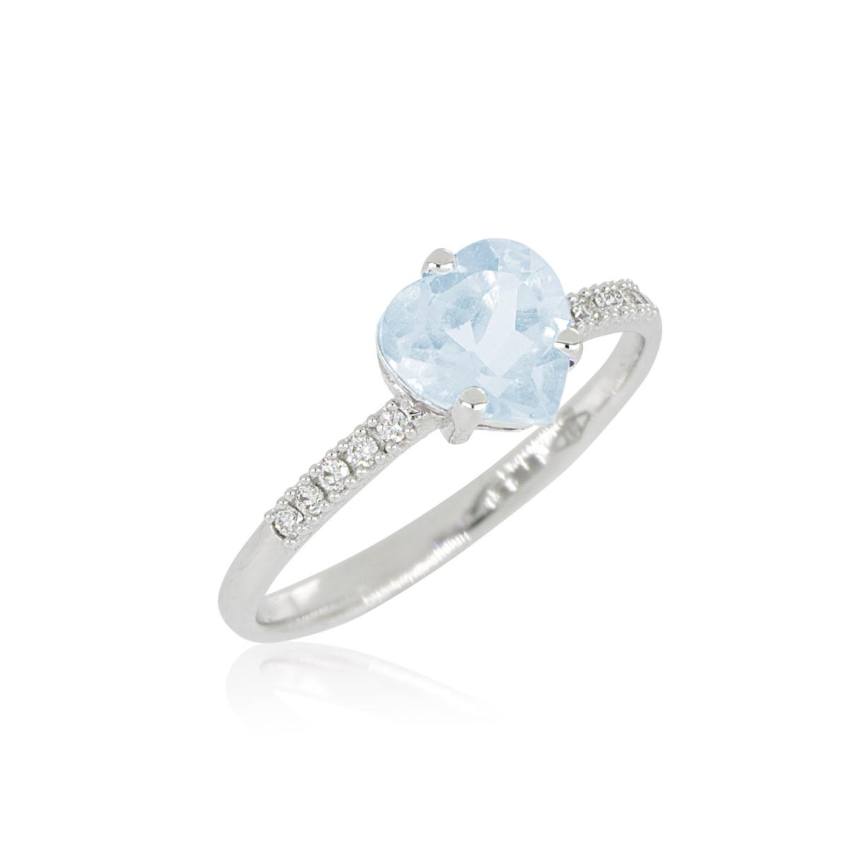 18 kt white gold ring, with heart-shaped aquamarine and diamonds - AD991/AC-LB