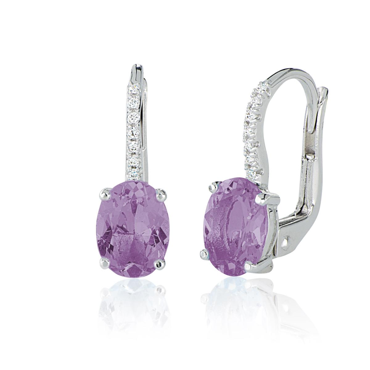 18 kt white gold earrings, with diamonds and central semiprecious stone - OD465/