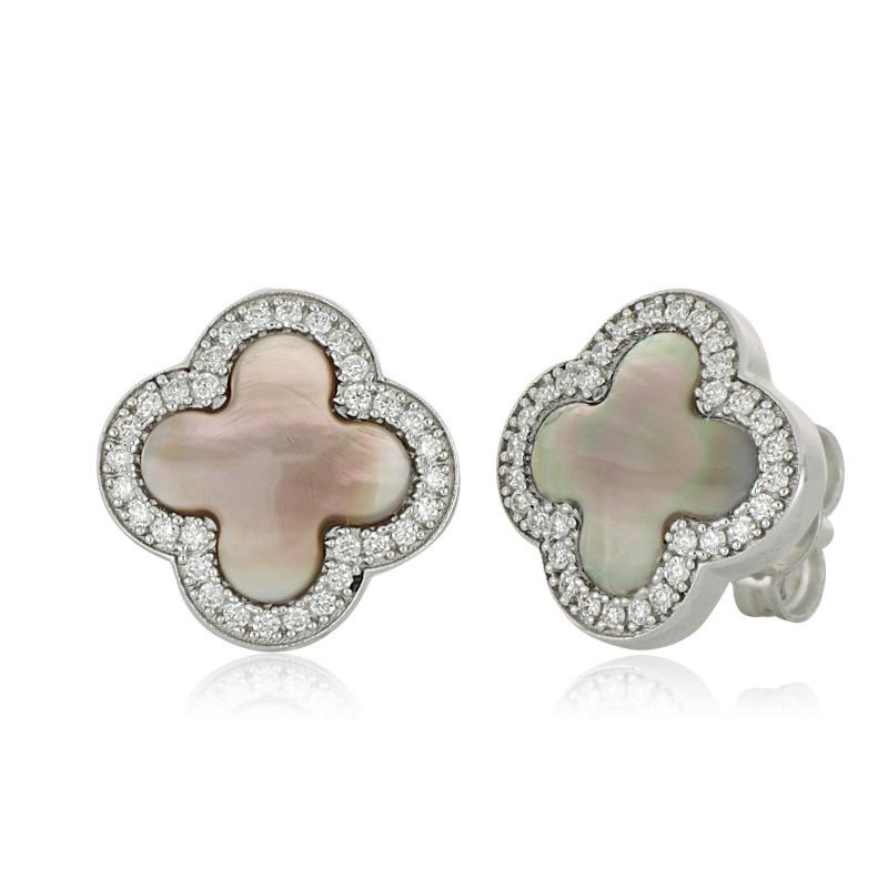 Gold Flower Earring with Diamonds and Mother of Pearl - OD524